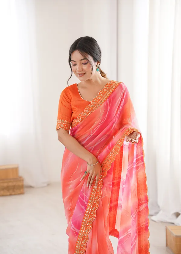 Orange_Padding_Chiffon_Georgette_Partywear_Saree_For_Women