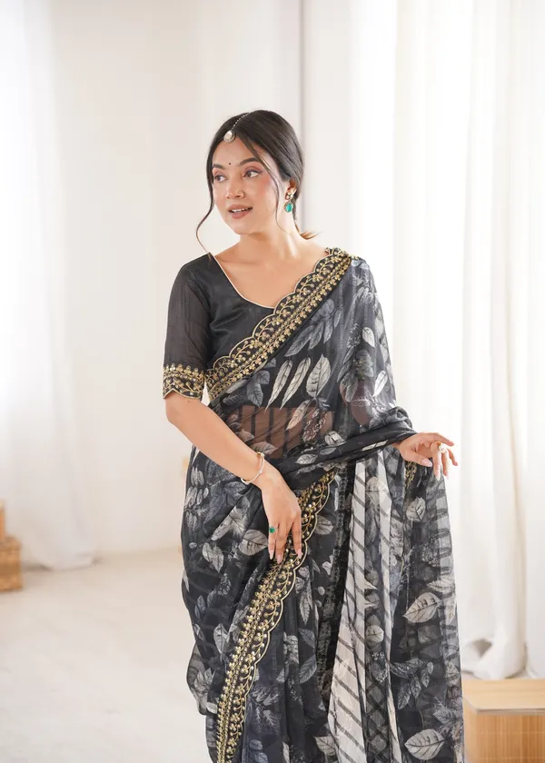 Black_Printed_Chiffon_Georgette_Partywear_Saree_For_Women