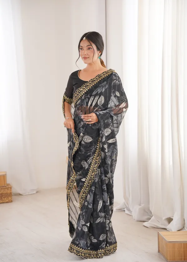 Black_Printed_Chiffon_Georgette_Partywear_Saree_For_Women
