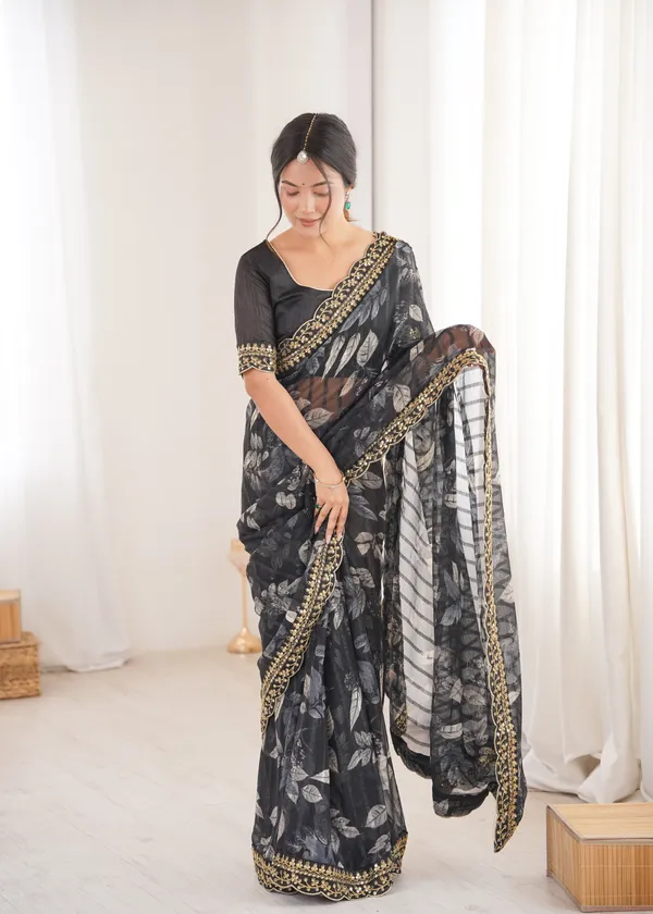 Black_Printed_Chiffon_Georgette_Partywear_Saree_For_Women