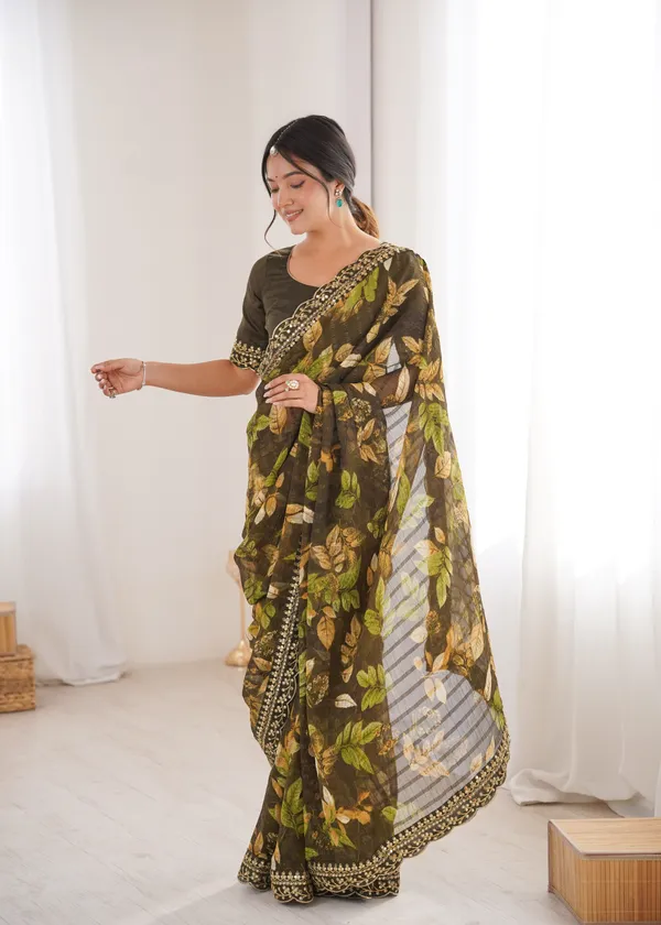 Green_Printed_Chiffon_Georgette_Partywear_Saree_For_Women