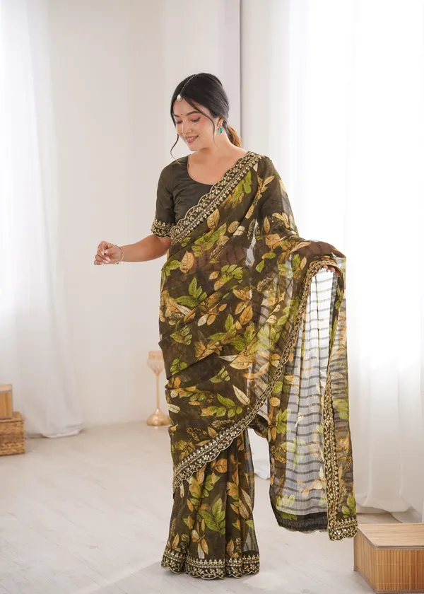 Green_Printed_Chiffon_Georgette_Partywear_Saree_For_Women