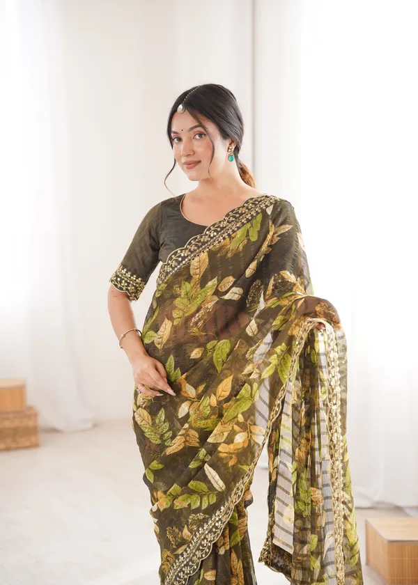 Green_Printed_Chiffon_Georgette_Partywear_Saree_For_Women