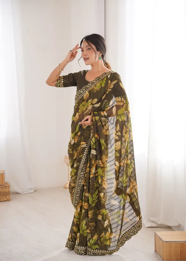 Green_Printed_Chiffon_Georgette_Partywear_Saree_For_Women