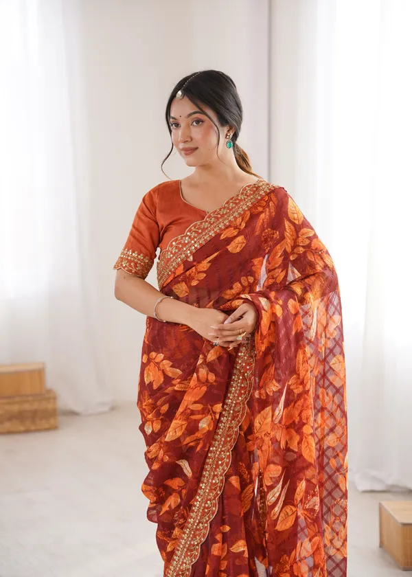 Orange_Printed_Chiffon_Georgette_Partywear_Saree_For_Women