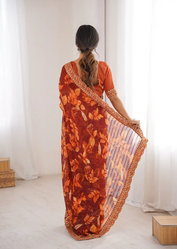Orange_Printed_Chiffon_Georgette_Partywear_Saree_For_Women