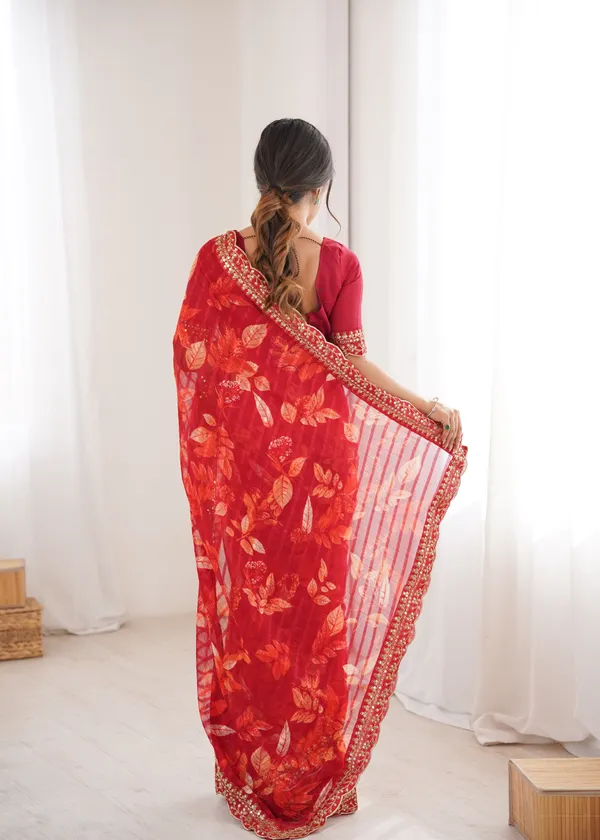 Red_Printed_Chiffon_Georgette_Partywear_Saree_For_Women