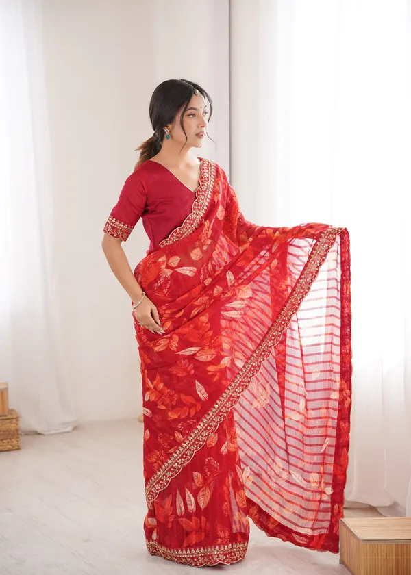 Red_Printed_Chiffon_Georgette_Partywear_Saree_For_Women