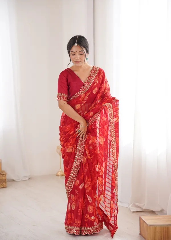 Red_Printed_Chiffon_Georgette_Partywear_Saree_For_Women