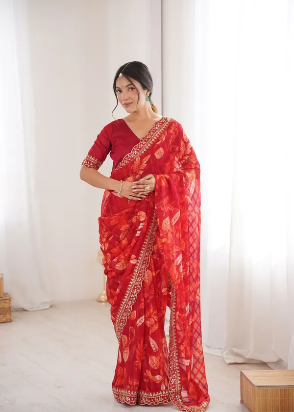 Red_Printed_Chiffon_Georgette_Partywear_Saree_For_Women
