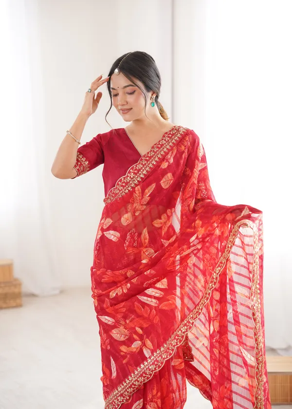 Red_Printed_Chiffon_Georgette_Partywear_Saree_For_Women