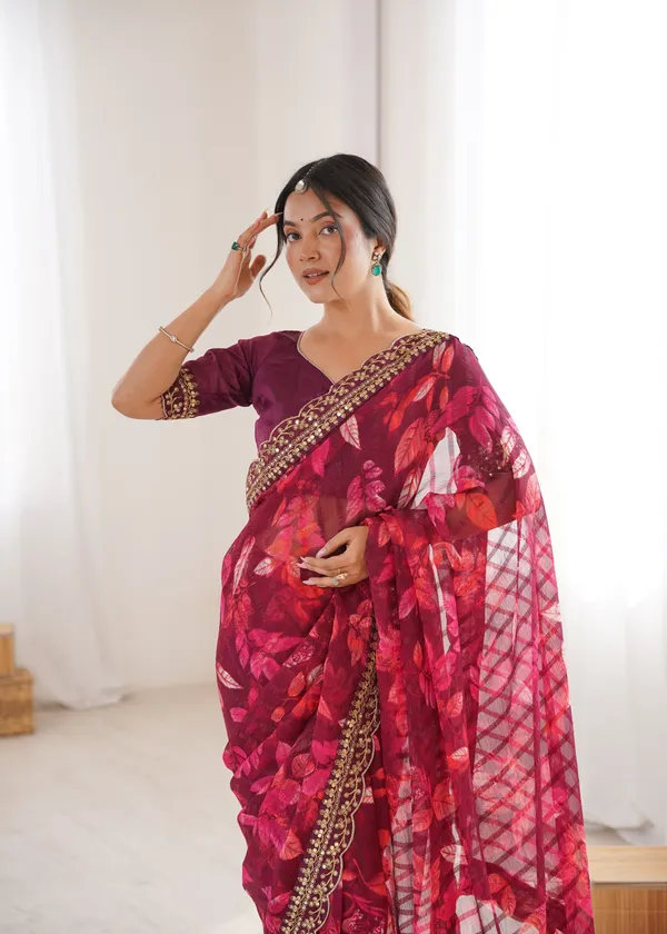 Wine_Printed_Chiffon_Georgette_Partywear_Saree_For_Women