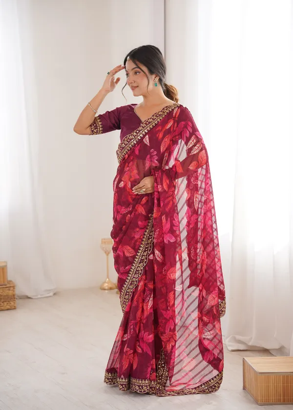Wine_Printed_Chiffon_Georgette_Partywear_Saree_For_Women