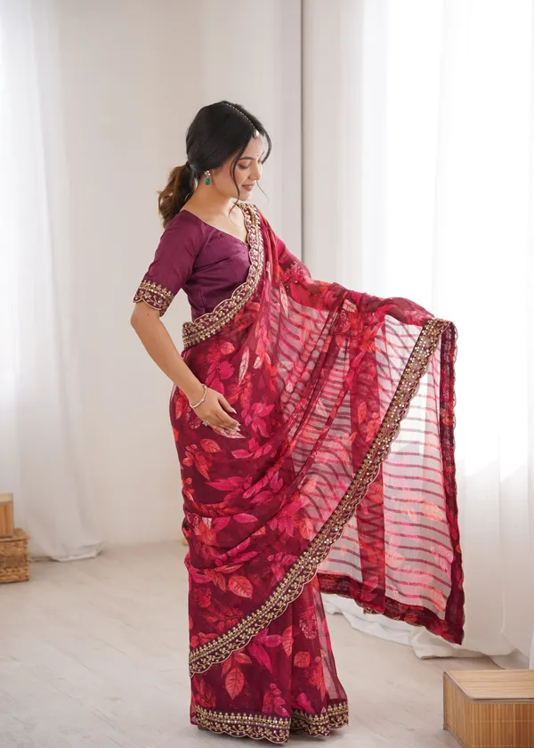 Wine_Printed_Chiffon_Georgette_Partywear_Saree_For_Women