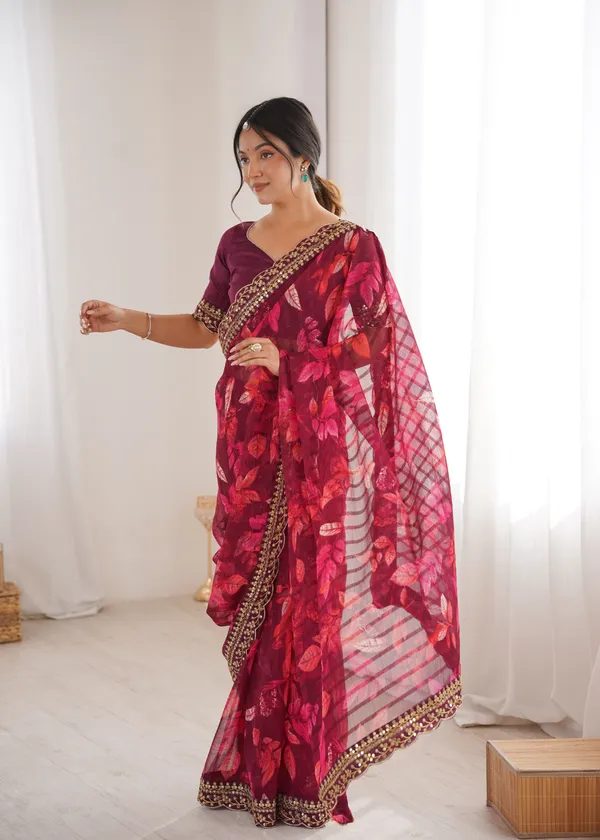 Wine_Printed_Chiffon_Georgette_Partywear_Saree_For_Women