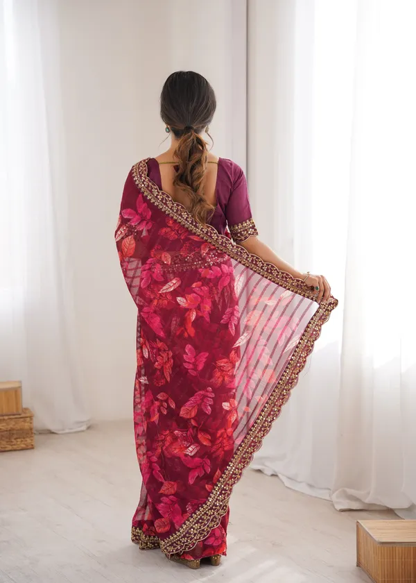 Wine_Printed_Chiffon_Georgette_Partywear_Saree_For_Women