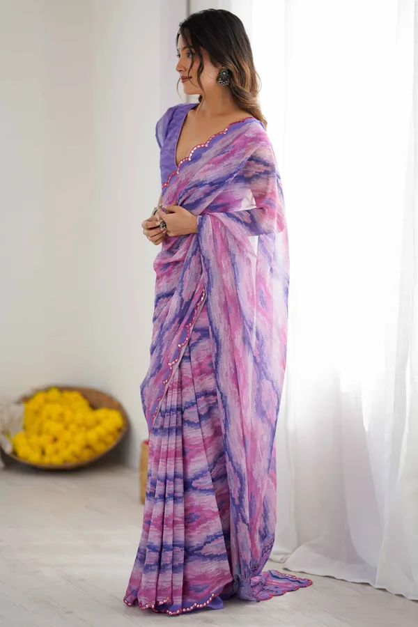 Lavender_Georgette_Digital_Print_Saree_With_Foil_Mirror_Work_Scalloped_Border_For_Women