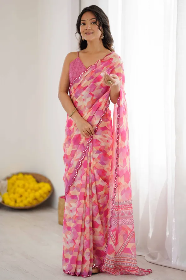 Pink_Georgette_Digital_Print_Saree_With_Foil_Mirror_Work_Scalloped_Border_For_Women
