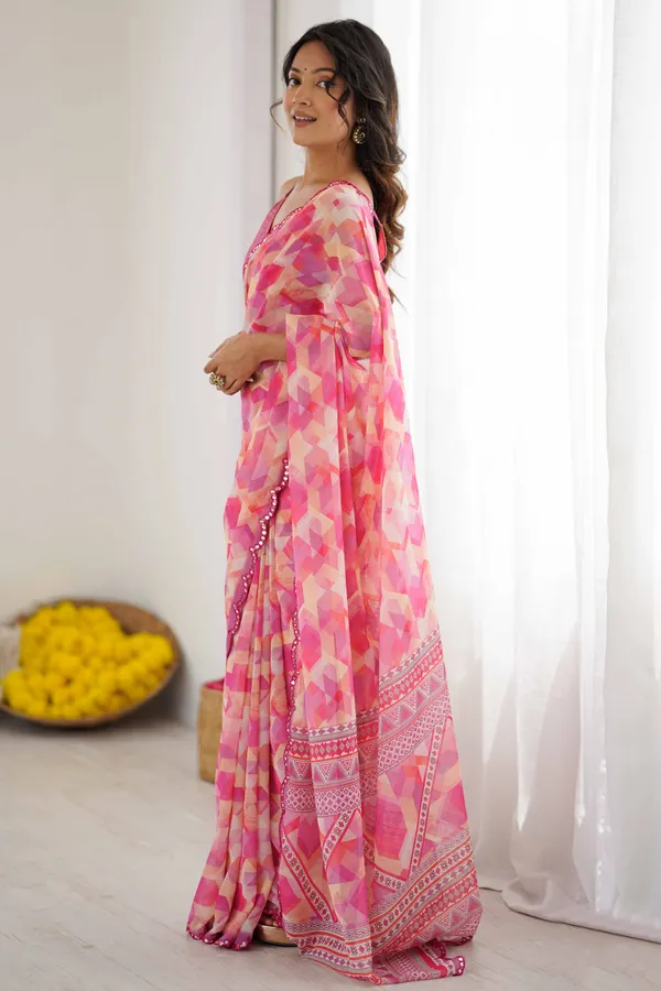 Pink_Georgette_Digital_Print_Saree_With_Foil_Mirror_Work_Scalloped_Border_For_Women