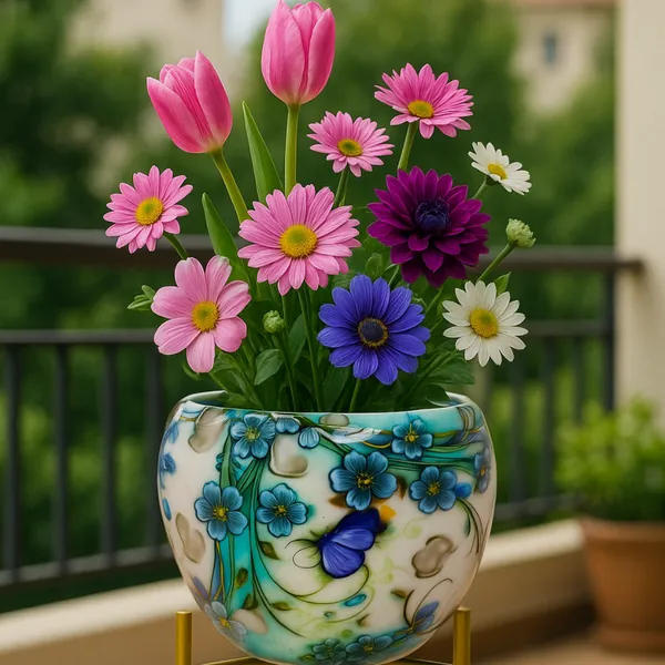 Hand_Painted_Ceramic_Flower_Vase_With_Butterfly_And_Floral_Design
