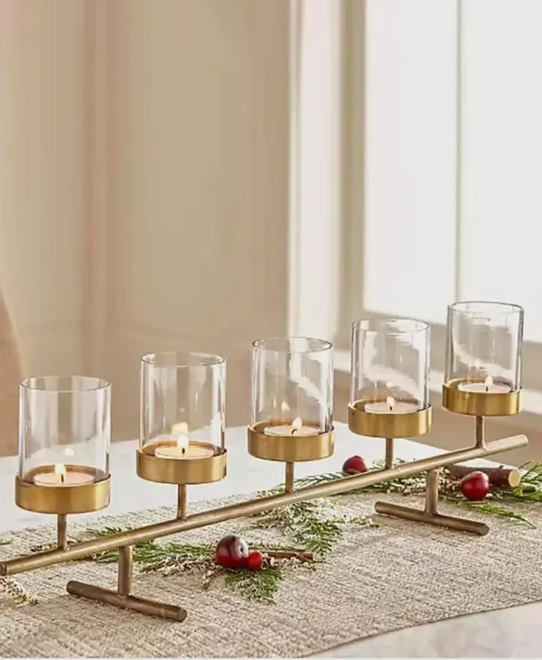 5_Cup_Brass_Tea_Light_Candle_Holder_Perfect_For_Home_Decor_Dining_Table_Centerpiece_Candle_Holder_For_Table_Decor_Room_Decor_Golden_Tealight_Candle_Holders