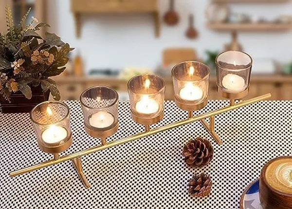 5_Cup_Brass_Tea_Light_Candle_Holder_Perfect_For_Home_Decor_Dining_Table_Centerpiece_Candle_Holder_For_Table_Decor_Room_Decor_Golden_Tealight_Candle_Holders
