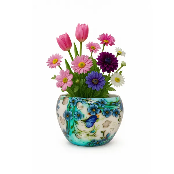 Hand_Painted_Ceramic_Flower_Vase_With_Butterfly_And_Floral_Design