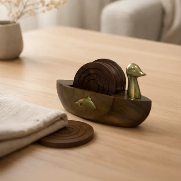 Handcrafted_Wooden_Coaster_Set_With_Boat_Shaped_Holder