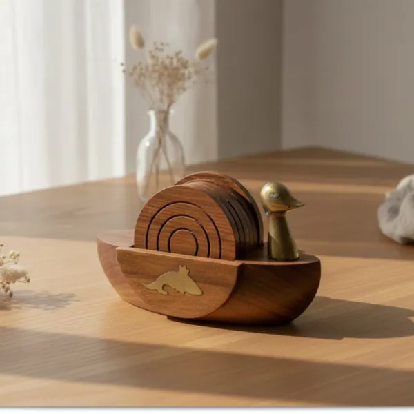 Handcrafted_Wooden_Coaster_Set_With_Boat_Shaped_Holder