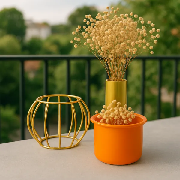 Modern_Gold_Wire_Basket_&_Orange_Planter_Set_With_Brass_Vase_Decorative_Home_Decor_Combo
