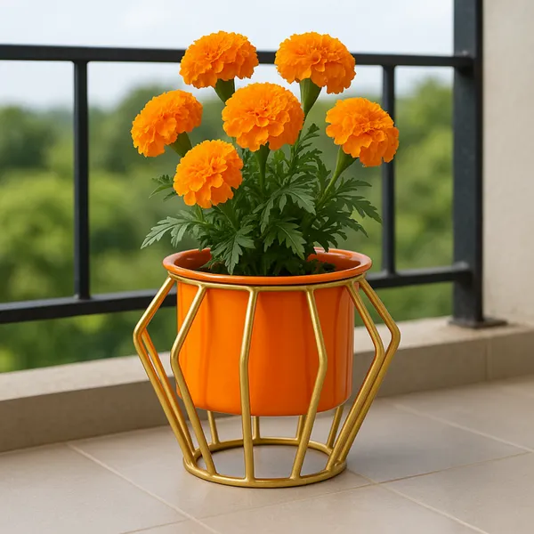 Gold_Wire_Planter_With_Orange_Ceramic_Pot