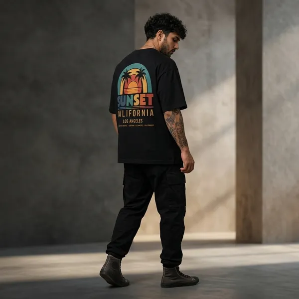 Black_Cotton_Oversized_Sunset_California_Graphic_T-Shirt_For_Men