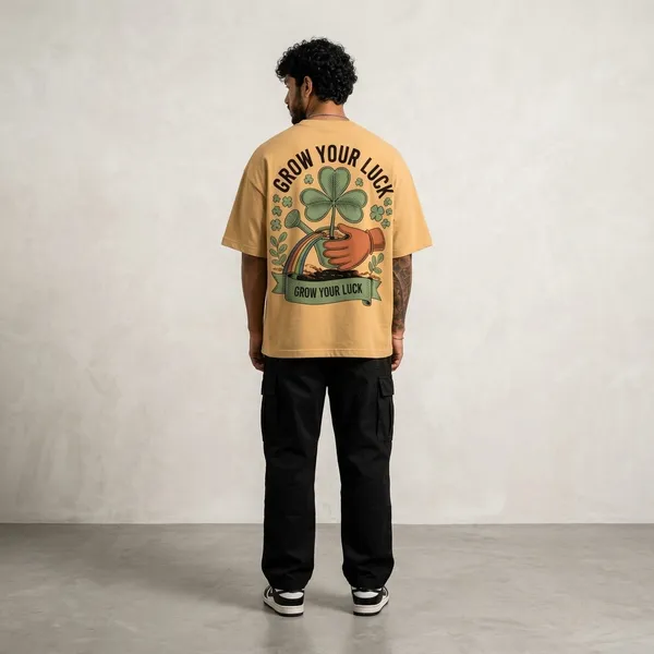 Beige_Cotton_Oversized_Grow_Your_Luck_T-Shirt_For_Men