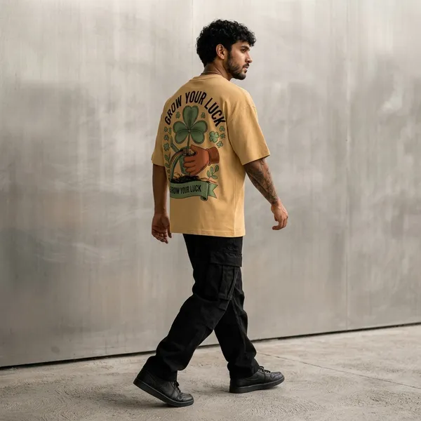 Beige_Cotton_Oversized_Grow_Your_Luck_T-Shirt_For_Men