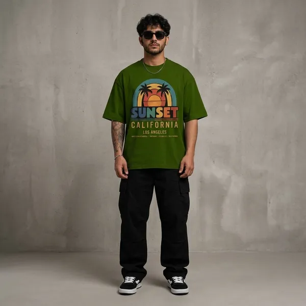 Avocado_Green_Oversized_Cotton_Sunset_California_Print_T-Shirt