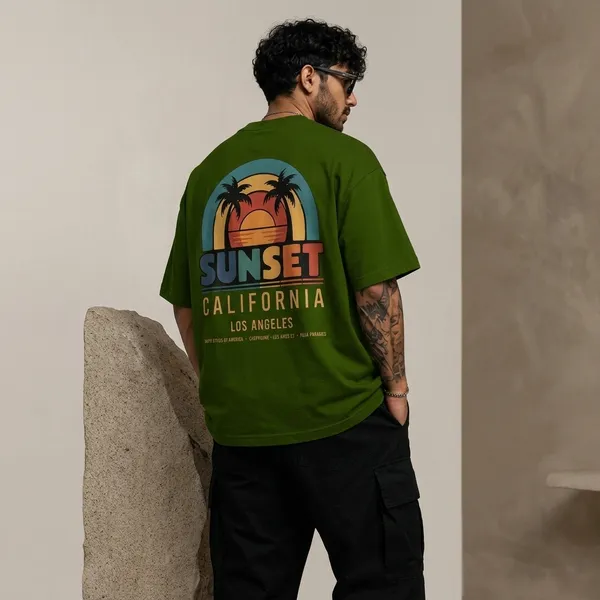 Avocado_Green_Oversized_Cotton_Sunset_California_Print_T-Shirt