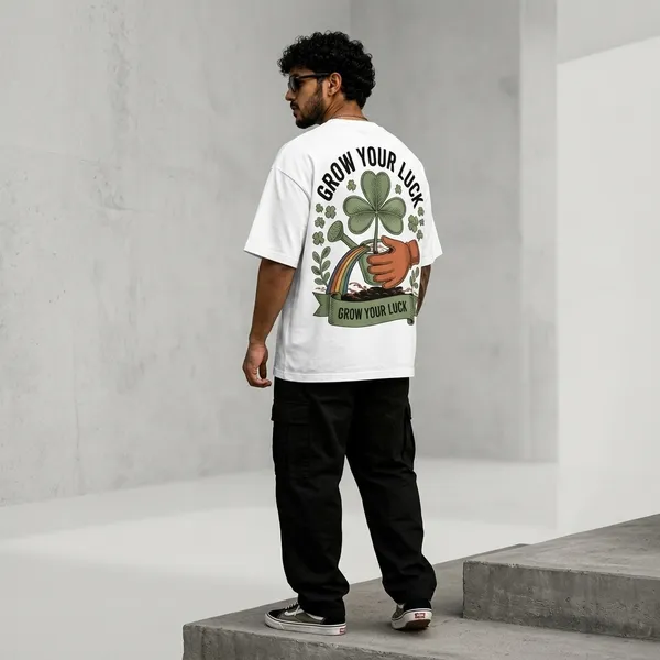 White_Cotton_Oversized_Grow_Your_Luck_Graphic_T-Shirt_For_Men