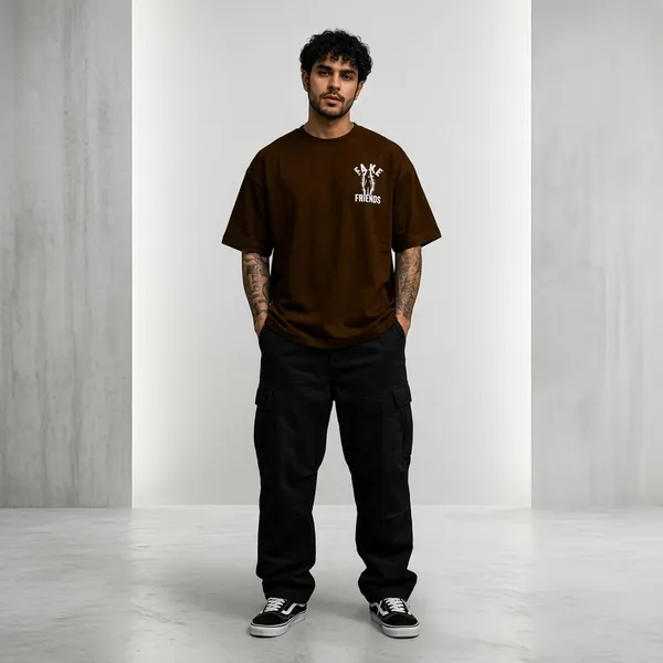 Brown_Cotton_Fake_Friends_Graphic_Print_Oversized_T-Shirt_For_Men