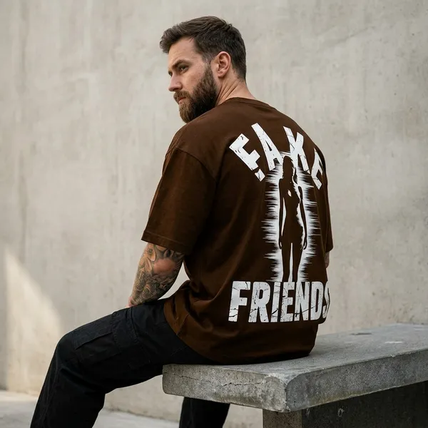 Brown_Cotton_Fake_Friends_Graphic_Print_Oversized_T-Shirt_For_Men