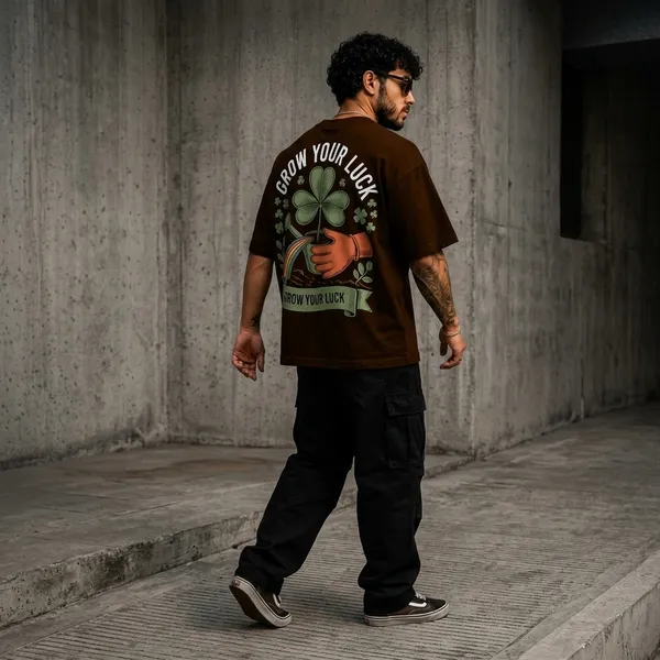 Brown_Cotton_Oversized_Grow_Your_Luck_T-Shirt_For_Men