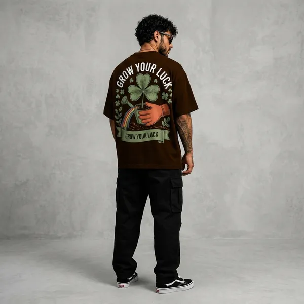 Brown_Cotton_Oversized_Grow_Your_Luck_T-Shirt_For_Men