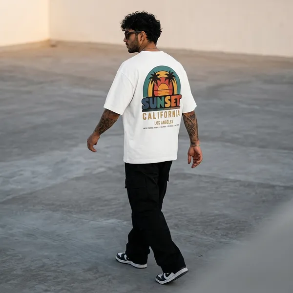 White_Cotton_Sunset_California_Graphic_Print_Oversized_T-Shirt