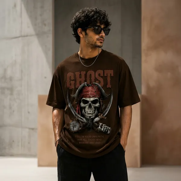 Brown_Ghost_Skull_Graphic_Oversized_Cotton_T-Shirt_For_Men