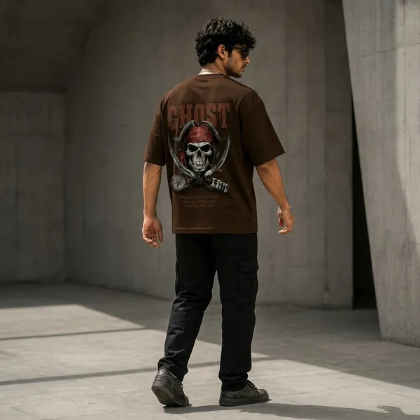 Brown_Ghost_Skull_Graphic_Oversized_Cotton_T-Shirt_For_Men