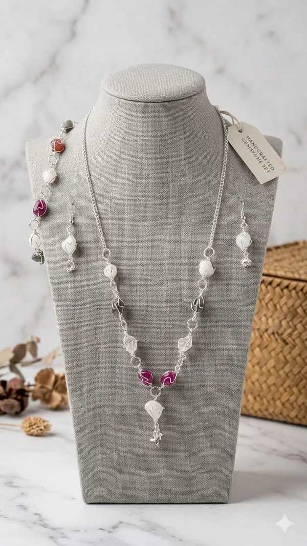 Uncut_Loose_Stones_Necklace,_Handmade_Multicolor_Necklace_Set_1_Strand_20_Inch