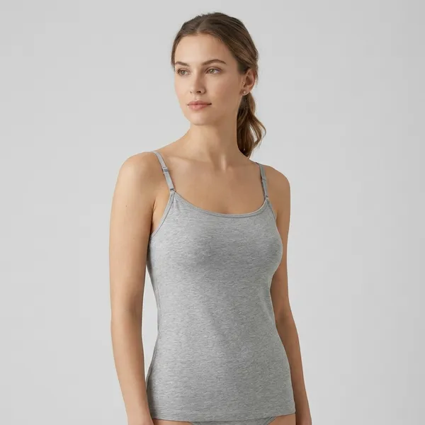 Women'S_Grey_Cotton_Padded_Camisole_Top_With_Adjustable_Straps_&_Built_In_Support