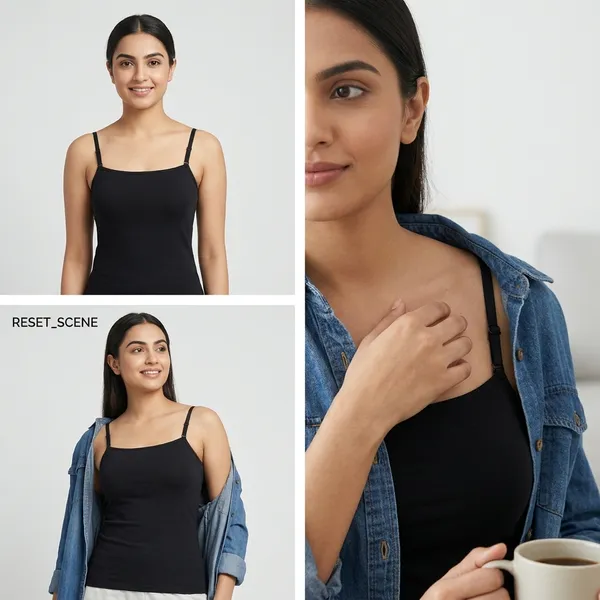 Women'S_Black_Padded_Camisole_Top_With_Adjustable_Straps_&_Built_In_Support