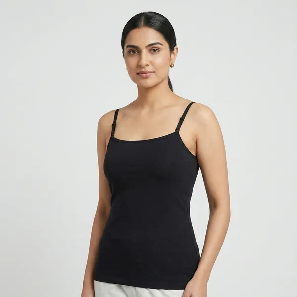 Women'S_Black_Padded_Camisole_Top_With_Adjustable_Straps_&_Built_In_Support
