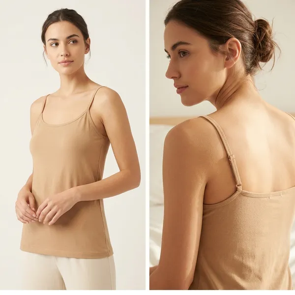 Women'S_Beige_Adjustable_Strap_Camisole_Top_With_Built-In_Support