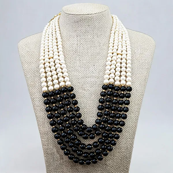 White_And_Black_Layered_Necklace_Alloy_For_Unisex_Pack_Of_1